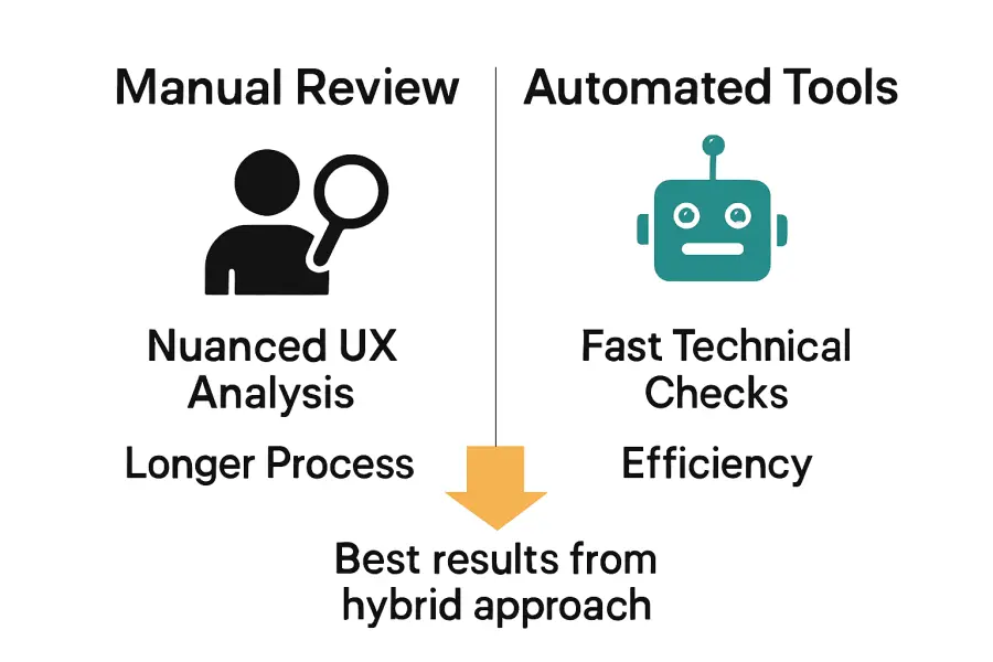 Infographic comparing manual versus automated website review features