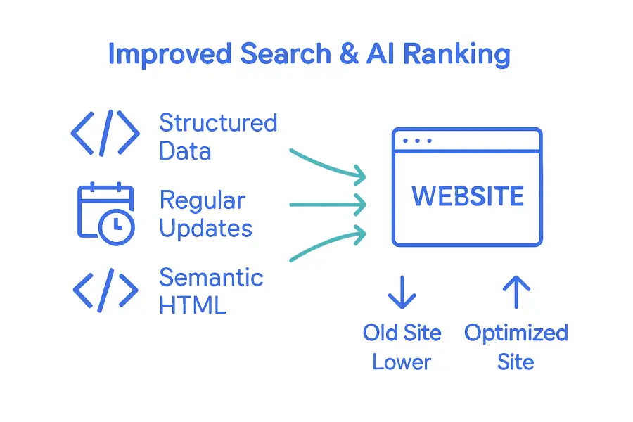 Infographic comparing web pages with and without structured data and updates