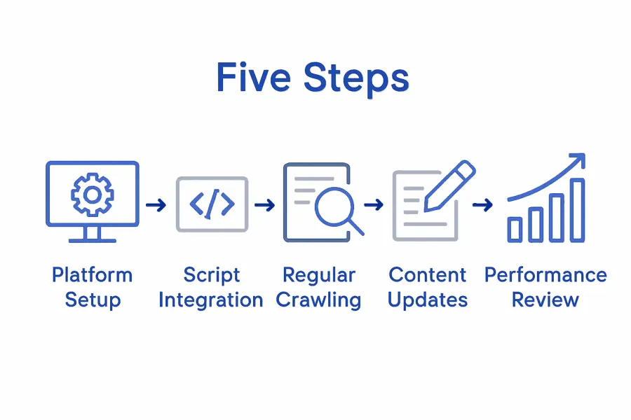 Infographic showing five ongoing website optimization steps for AI visibility
